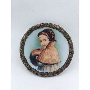 1991 Maud Humphrey Bogart Winter's child Hamilton decor Plate metal trim 4.10"